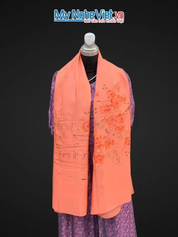 Khăn lụa tơ tằm vẽ tay chợ Bến Thành màu cam