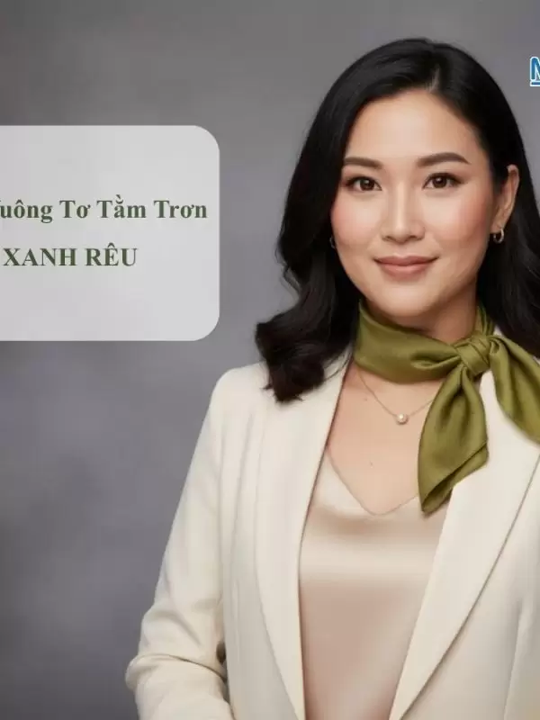 Khăn lụa vuông tơ tằm trơn màu xanh rêu