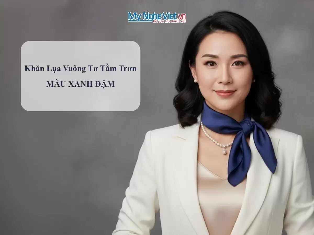 Khăn lụa vuông tơ tằm trơn màu xanh đậm