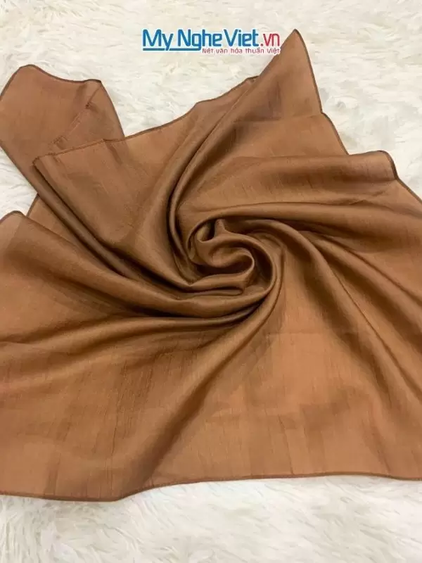 Khăn lụa vuông tơ tằm trơn màu nâu cà phê