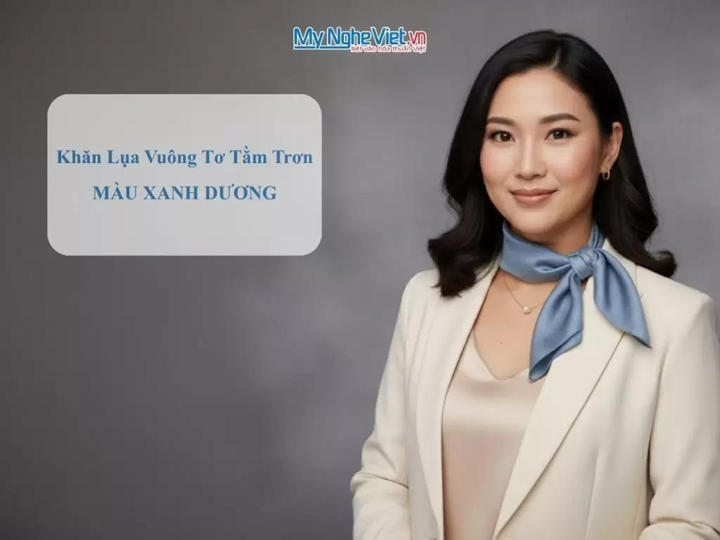 Khăn lụa vuông tơ tằm trơn màu xanh dương