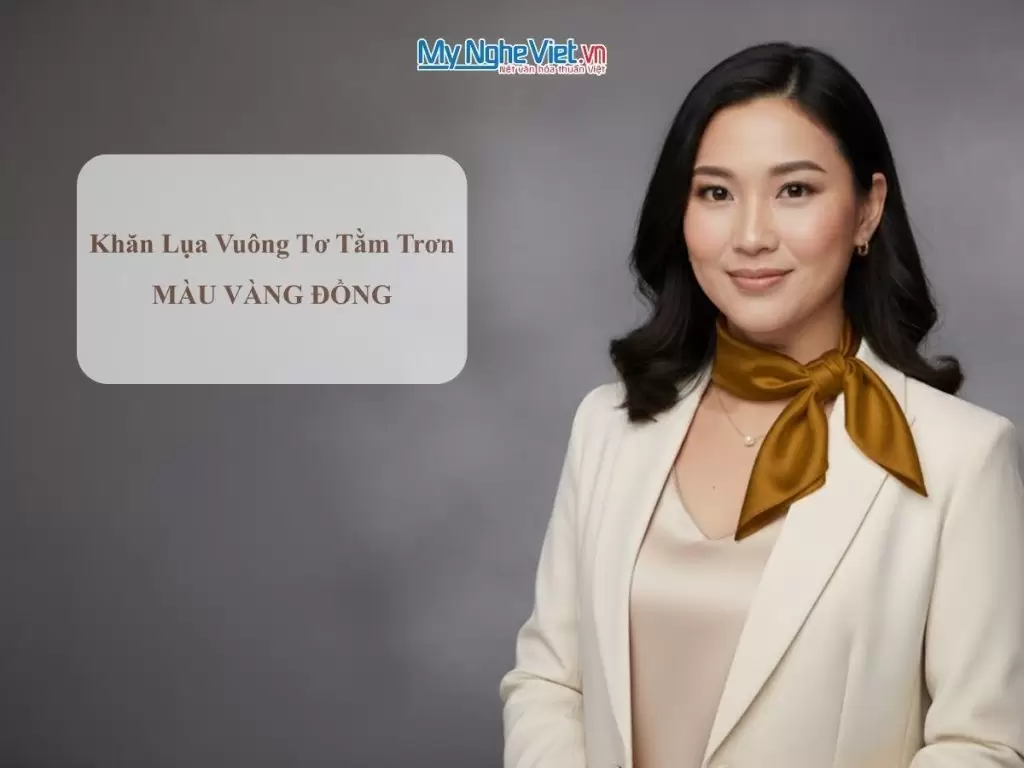 Khăn lụa vuông tơ tằm trơn màu vàng đồng