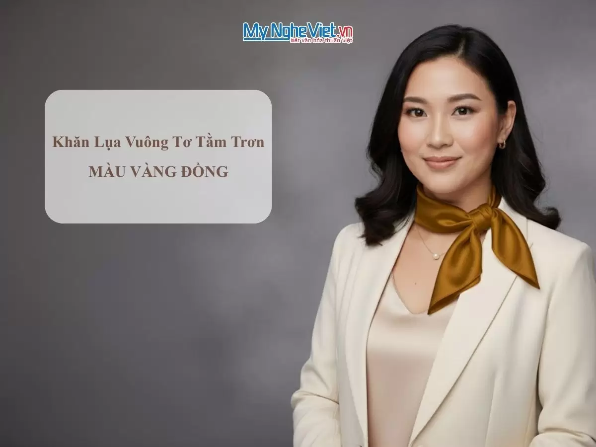 Khăn lụa vuông tơ tằm trơn màu vàng đồng