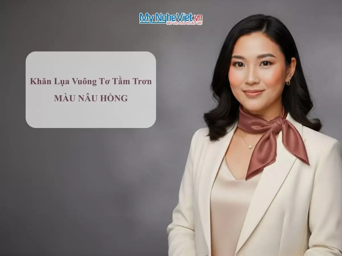 Khăn lụa vuông tơ tằm trơn màu nâu hồng