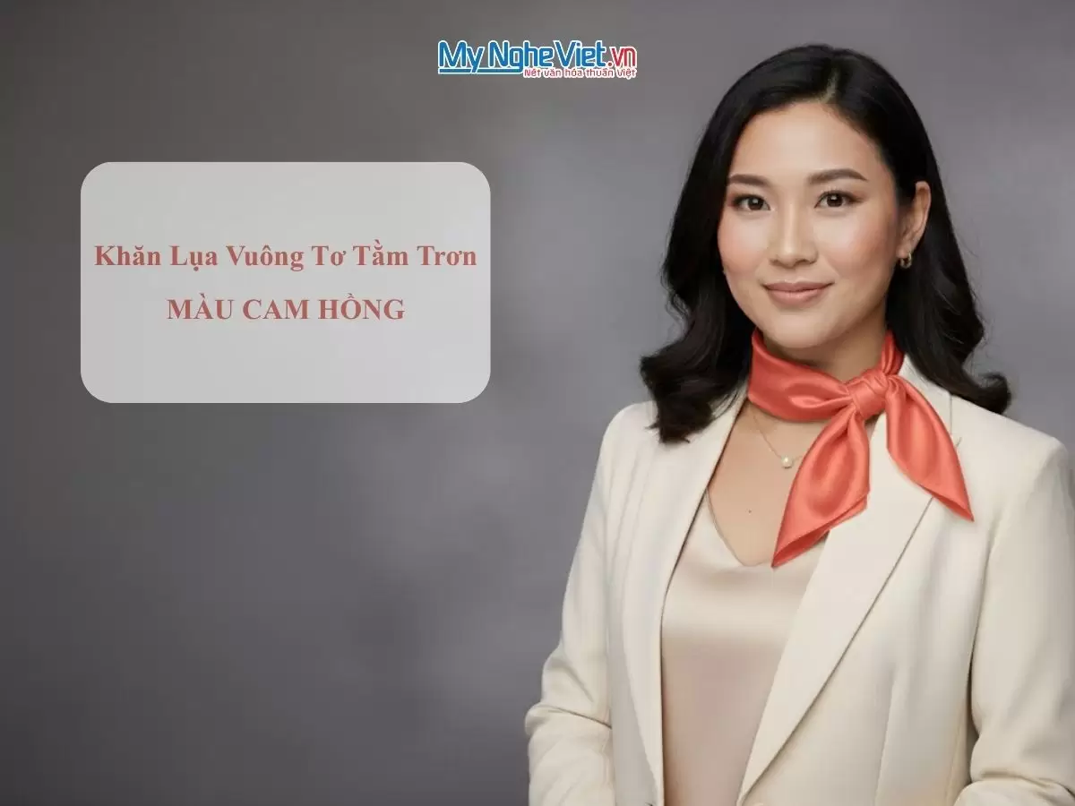 Khăn lụa vuông tơ tằm trơn màu cam hồng