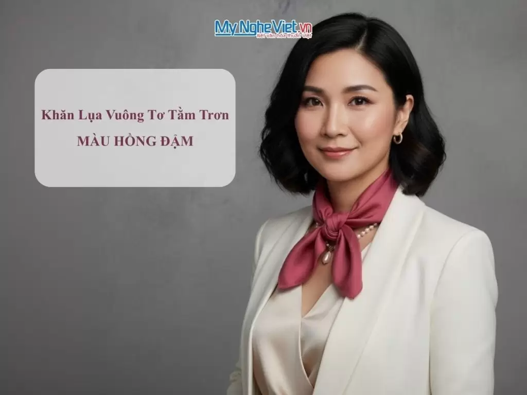 Khăn lụa vuông tơ tằm trơn màu hồng đậm