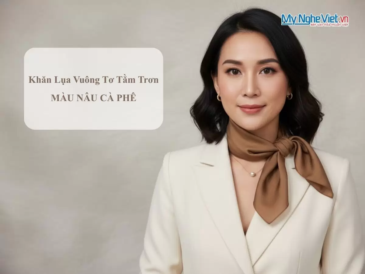 Khăn lụa vuông tơ tằm trơn màu nâu cà phê