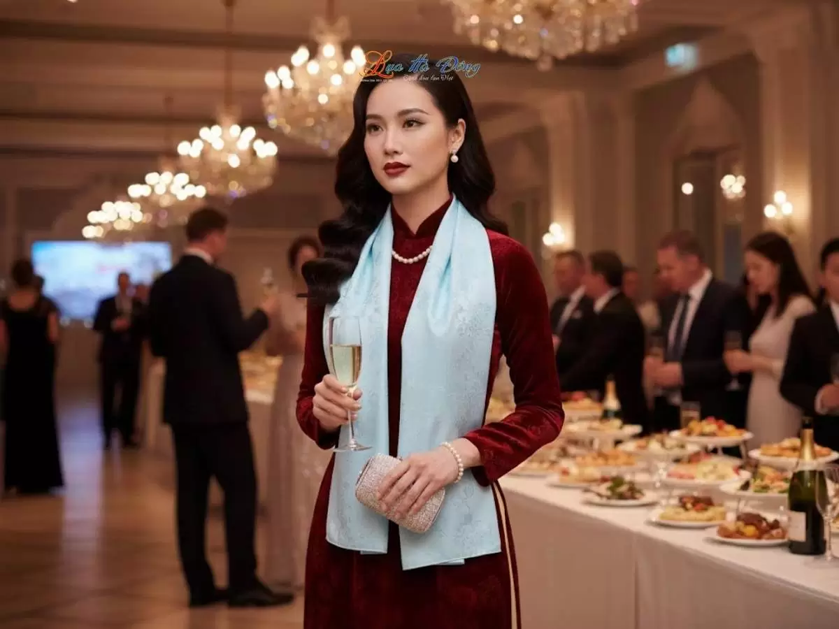 Khăn lụa vân cổ xanh mint Hà Đông 75x175cm KLNL75175/3 - Ảnh 6