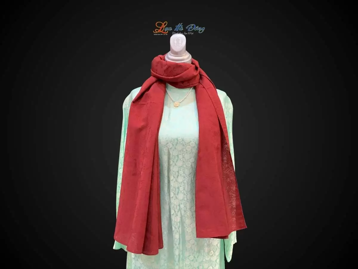 Khăn lụa vân cổ đỏ bầm Hà Đông 75x175cm KLNL75175/1 - Ảnh 2