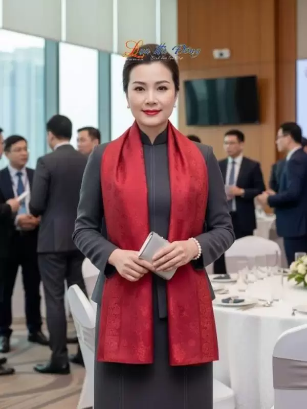 Khăn lụa vân cổ đỏ bầm Hà Đông 75x175cm KLNL75175/1