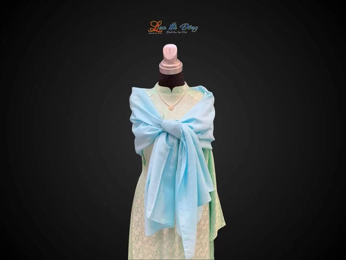 Khăn lụa vân cổ xanh mint Hà Đông 75x175cm KLNL75175/3 - Ảnh 4