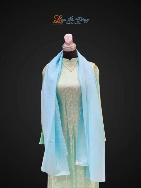 Alternative view of Khăn lụa vân cổ xanh mint Hà Đông 75x175cm KLNL75175/3