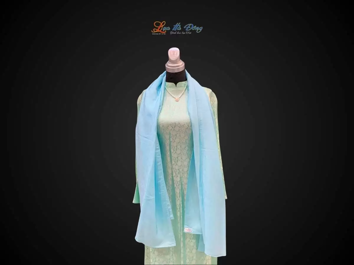 Khăn lụa vân cổ xanh mint Hà Đông 75x175cm KLNL75175/3 - Ảnh 2