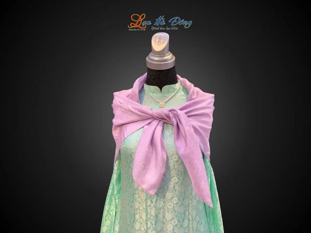 Khăn lụa thêu hoa sen hồng họa tiết sen phụng màu tím hoa cà kích thước 90x90cm KLTA9090/18.2 - Ảnh 6