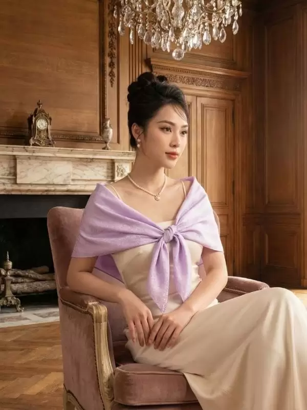 Khăn lụa thêu hoa sen hồng họa tiết sen phụng màu tím hoa cà kích thước 90x90cm KLTA9090/18.2