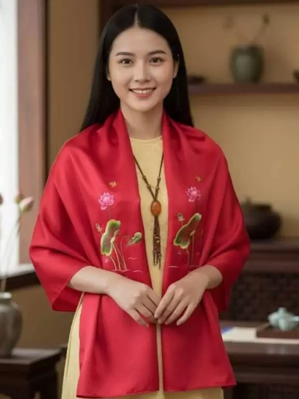 Khăn lụa thêu hoa