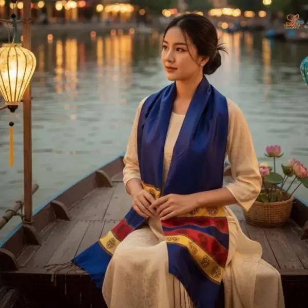 Khăn Lụa tơ tằm họa tiết trống đồng Văn Miếu Quốc Tử Giám