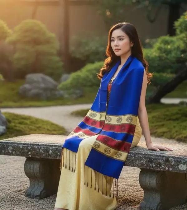 Khăn Lụa tơ tằm họa tiết trống đồng Văn Miếu Quốc Tử Giám