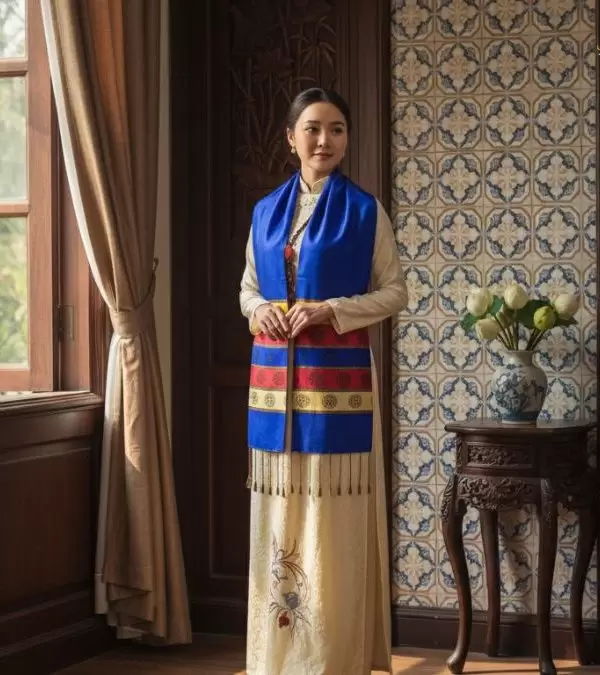 Khăn Lụa tơ tằm họa tiết trống đồng Văn Miếu Quốc Tử Giám