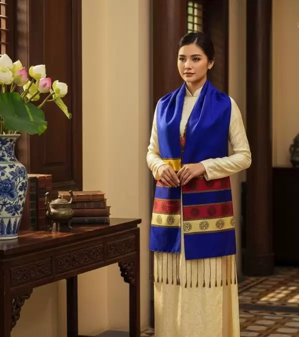 Khăn Lụa tơ tằm họa tiết trống đồng Văn Miếu Quốc Tử Giám