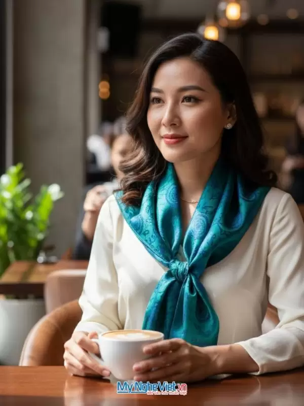 Khăn lụa tơ tằm thêu hoa sen họa tiết trống đồng