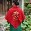 Khăn lụa tơ tằm thêu sen họa tiết sen dây màu đỏ