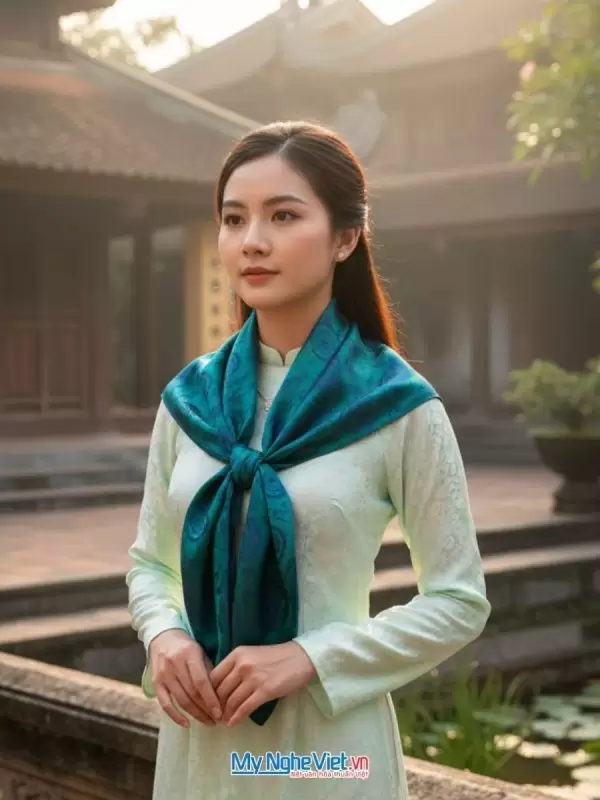 Khăn lụa tơ tằm thêu hoa sen họa tiết trống đồng