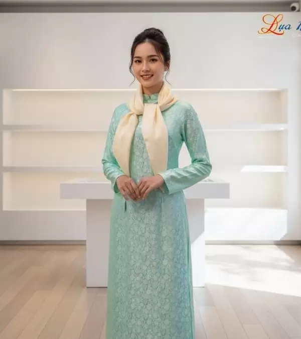 Khăn Lụa Vuông Tơ Tằm Thêu Hoa Sen Họa Tiết Sen Dây Màu Kem