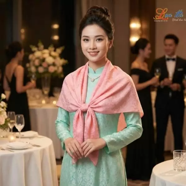 Khăn Lụa Vuông Tơ Tằm Thêu Hoa Sen Họa Tiết Hoa Cúc Hồng Phấn