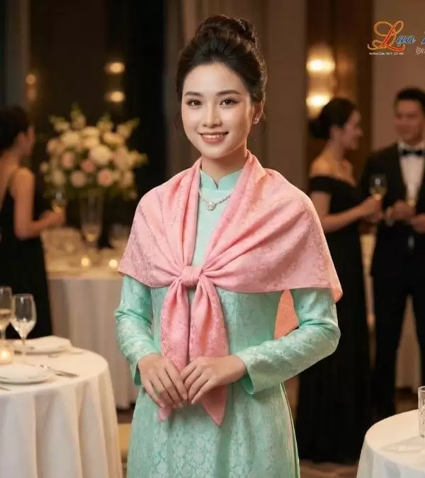 Khăn Lụa Vuông Tơ Tằm Thêu Hoa Sen Họa Tiết Hoa Cúc Hồng Phấn