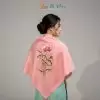 Khăn Lụa Vuông Tơ Tằm Thêu Hoa Sen Họa Tiết Hoa Cúc Hồng Phấn