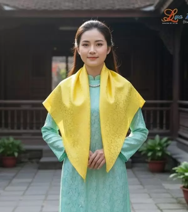 Khăn Lụa Vuông Tơ Tằm Thêu Hoa Sen Họa Tiết Hoa Cúc Vàng Tươi