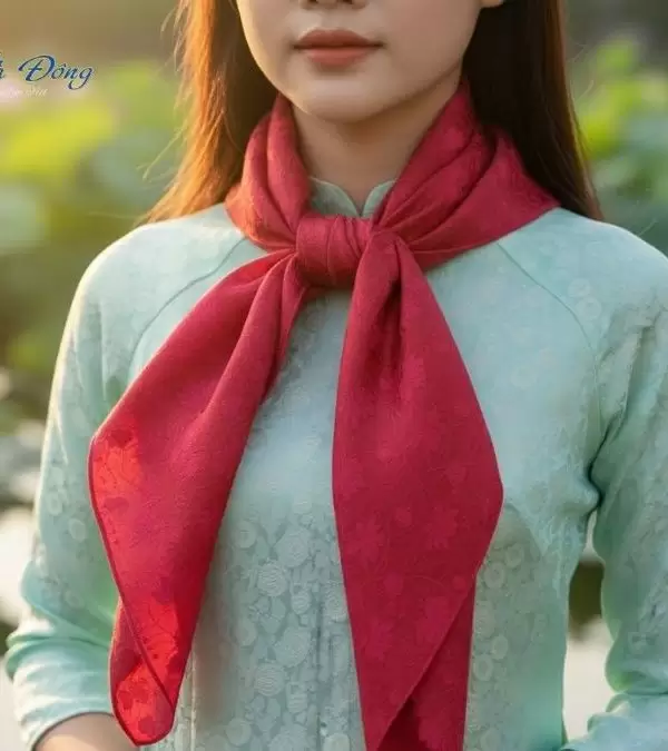 Khăn Lụa Vuông Tơ Tằm Thêu Hoa Sen Họa Tiết Sen Dây Màu Tím Hồng