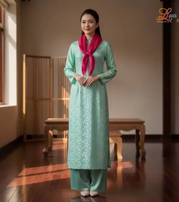 Khăn Lụa Vuông Tơ Tằm Thêu Hoa Sen Họa Tiết Trống Đồng Màu Hồng