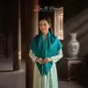 Khăn Lụa Vuông Tơ Tằm Thêu Hoa Sen Họa Tiết Trống Đồng Xanh Dương