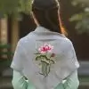 Khăn lụa tơ tằm thêu sen họa tiết trống đồng