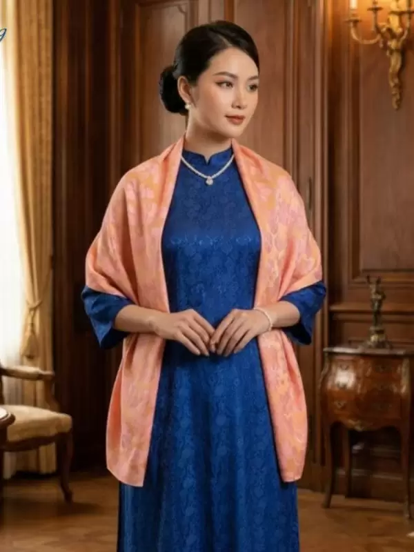 Khăn vuông lụa tơ tằm họa tiết hoa bèo màu vàng cam