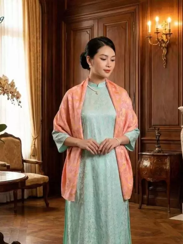 Khăn vuông lụa tơ tằm họa tiết hoa bèo màu vàng cam