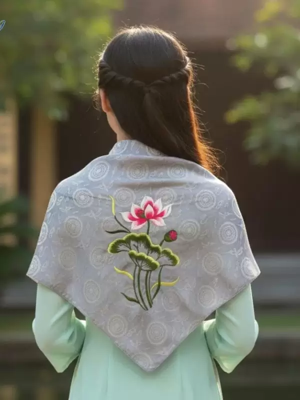 Khăn vuông lụa tơ tằm họa tiết trống đồng màu xám