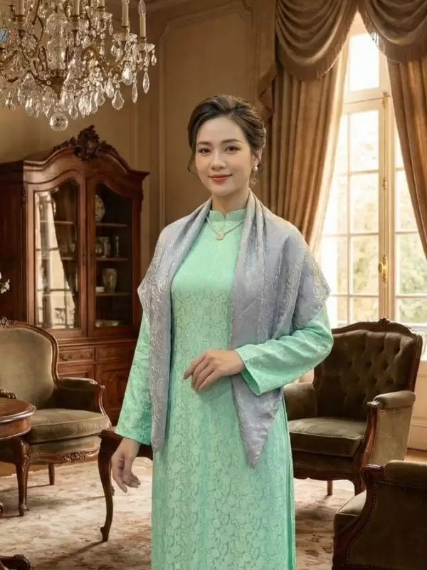 Khăn vuông lụa tơ tằm họa tiết trống đồng màu xám