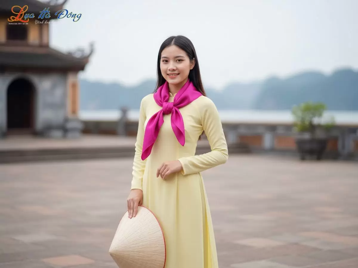 Khăn Vuông Lụa Tơ Tằm Thêu Sen Trơn Màu Tím