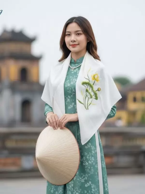 Khăn Lụa Vuông Tơ Tằm Thêu Sen Trơn Màu Trắng