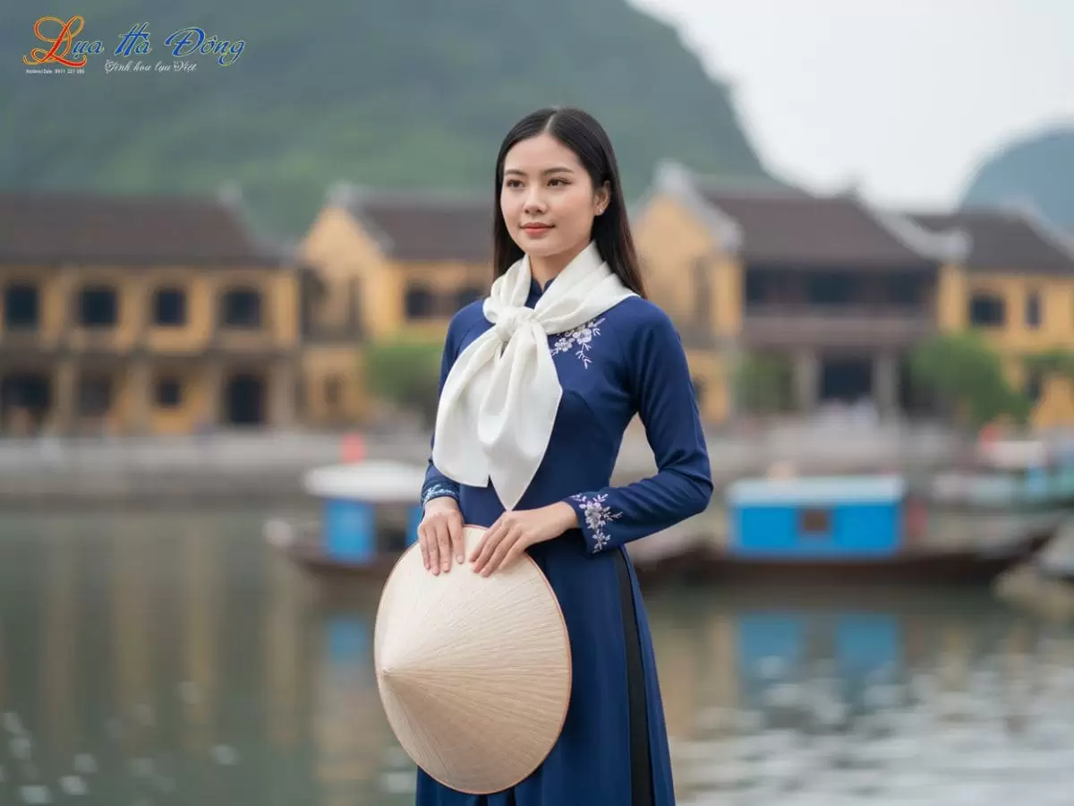 Khăn Vuông Lụa Tơ Tằm Thêu Sen Trơn Màu Vàng Mỡ Gà