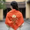 khăn vuông lụa tơ tằm thêu sen trơn màu cam