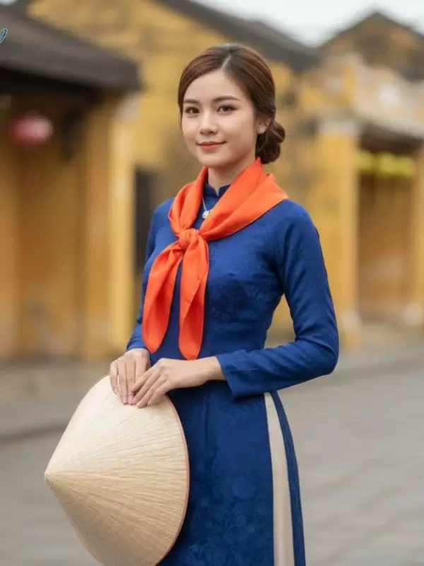 khăn vuông lụa tơ tằm thêu sen trơn màu cam