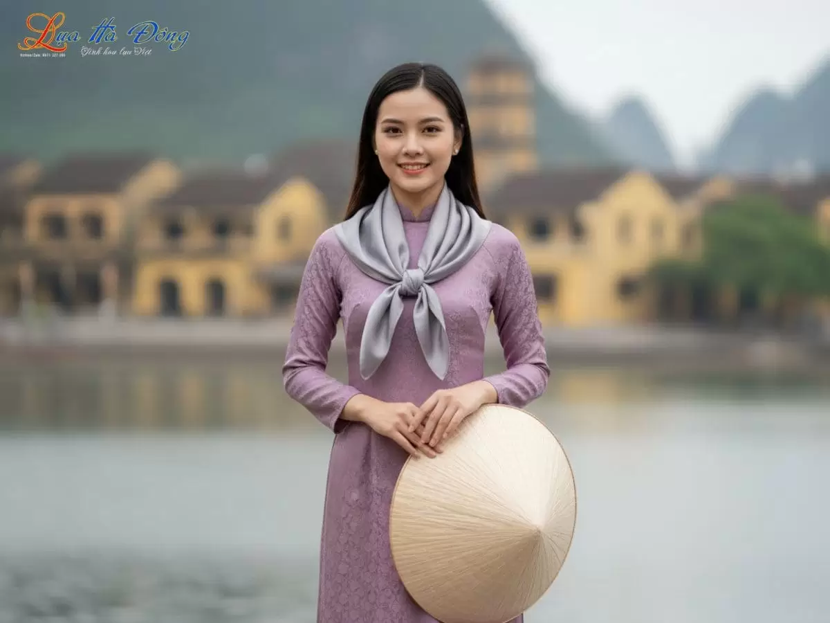 Khăn Lụa Vuông Tơ Tằm Thêu Sen Trơn Màu Xám KLTA9090/14 - Ảnh 4