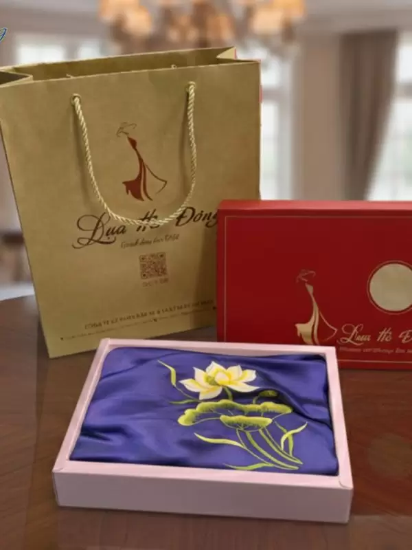 khăn vuông lụa tơ tằm thêu sơn trơn màu xanh than