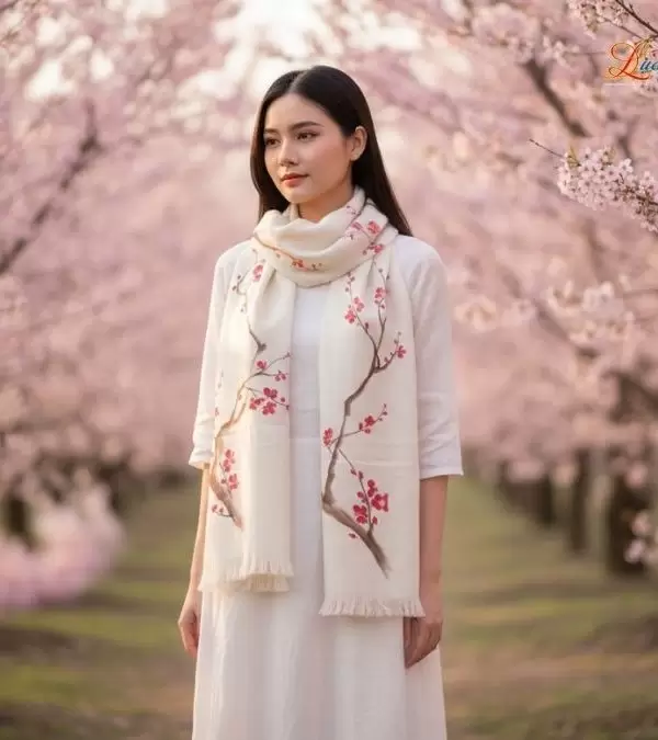 Khăn lụa dệt hoa vẽ tay 100% silk cao cấp