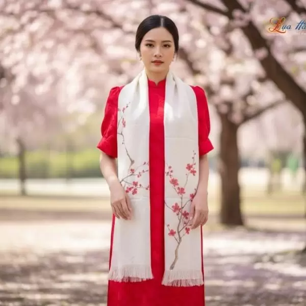Khăn lụa dệt hoa vẽ tay 100% silk cao cấp