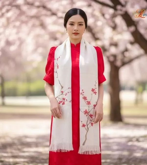 Khăn lụa dệt hoa vẽ tay 100% silk cao cấp